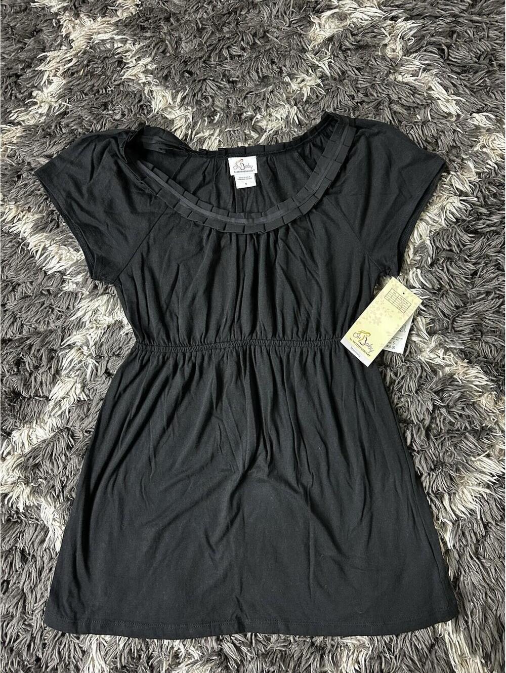 Oh Baby by Motherhood Maternity Top Small S Black Pleated Neck Empire Waist NWT